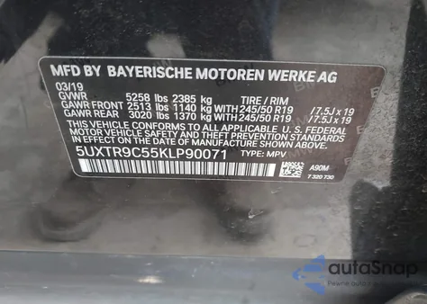 2019 BMW X3 xDrive30I from USA, damaged, VIN 5UXTR9C55KLP90071